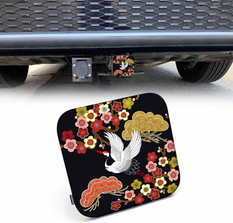 Beabes Crane Trailer Hitch Covers Japanese Cranes Heron Birds Floral Branch Heavy Duty Receiver Tube Cover 2 Inch, Towing Hitch Plug Covers Hitch Caps for RVs SUVs Trucks and Cars - Image 1